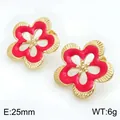 Elegantes pendientes de botón de camelia calada en esmalte rojo y chapados en oro fino - Dorado/Rojo