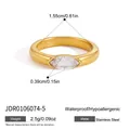 Gold-plated stainless steel ring featuring a marquise cut cubic zirconia, hypoallergenic. - Marquise Pinky Ring Style (JDR0106074-5) / Gold