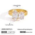 Elegant gold stainless steel ring with marquise and oval white zircon stones for women - Double Loop Marquise Pinky Ring Style (JDR0106076-5) / Gold