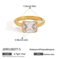 Premium gold stainless steel ring with a large rectangular zircon stone and weight details - Rectangle Pinky Ring Style (JDR0106077-5) / Gold