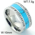 10mm breiter Edelstahlring mit blauem Türkis-Inlay und zweireihigen Pavé-Kristallen - Silber mit Blauem Türkis (KR35087-AD)