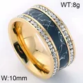 10mm breiter Ring aus goldenem Edelstahl mit Kristallen und schwarzem Kunststein - Gold mit Schwarzem Türkis (KR37438-K)