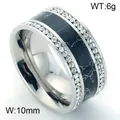 10mm breiter Edelstahlring mit schwarzem Türkis-Imitat und doppelreihigen Strasssteinen - Silber mit Schwarzem Türkis (KR37906-K)