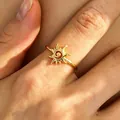 Vintage gold-plated sun open ring featuring a creative spiral center design for women - Sun Spiral Style (0308) / KC Gold