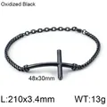 Oxidiertes schwarzes Edelstahlarmband mit gebogenem Kreuzanhänger, Länge 210 mm - Antik-Schwarz