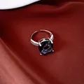 Bague en argent élégante avec zircon violet carré et anneau ajustable au doigt. - Bague Unique / Argent-Violet