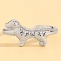 Detailed close-up view of a silver cocker spaniel dog ring with intricate fur textures - 3D Cute Puppy Dog Style (4115) / White Gold Color (4115)