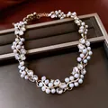 Elegante 14k vergulde ketting met parels en fonkelende zirkonia's voor dames - Halsketting (6#) / Goud