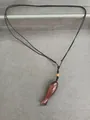 Handmade reddish-brown wooden fish pendant necklace with adjustable black braided rope cord - Oval Fish Style / Brown