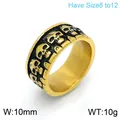 Men's gold-plated stainless steel skull ring featuring embossed skeleton band - Size 8 / Gold