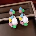 14k vergulde kleurrijke kralen oorbellen met grote witte druppelsteen in een sieradendoos - Kleurrijke Kralen Oorbellen (28#) / Zilver - Regenboog