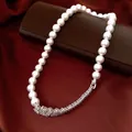 Elegante witte parelketting met een sprankelende zirkoon kwast detail voor damesjuwelen - Ketting Met Kunstparels En Kwastjes (22#) / Zilver