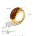 Anillo vintage de acero inoxidable chapado en oro de 18K con piedra acrílica - Talla 6 / Estilo con Incrustación Ámbar Oscuro (R5698_GR)