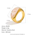 Anillo vintage de acero inoxidable bañado en oro de 18K con acrílico de mármol - Talla 6 / Estilo con Incrustación Mármol Rosa (R5698_GP)