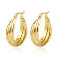 Elegante dreilagige 18k vergoldete Edelstahl-Creolen für Damen, trendiger Modeschmuck - Mehrlagiger Stil 4 (MS-Mehrlagig 4) / Gold