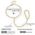 Bracelet bague en acier inoxydable plaqué or avec fleurs en zircon et dimensions - Bracelet Relié à une Bague (JDB0207026)