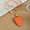 Handmade orange leather glasses bag necklace with colorful beads and sea charms - Necklace / Orange