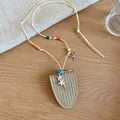 Niche design leather glasses bag necklace with colorful beads and starfish charms - Necklace / Off-White