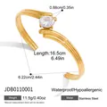 Elegant gold stainless steel open cuff bracelet featuring a sparkling round crystal stone - Double Layer Intertwined Round Style (JDB0110001)