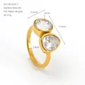 Detalle de anillo asimétrico bañado en oro de 18 quilates con circonitas redondas y de pera. - Estilo Zirconia Redonda Y Gota De Agua Francesa (ZR2422G)