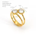 Vista detallada del anillo de circón dorado de doble capa con medidas precisas - Estilo Zirconia Redonda De Doble Capa Francesa (ZR2424G)