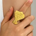 Vintage gold bouquet flower ring in stainless steel with detailed rose petal engravings - Rose Bouquet Bow (2702)