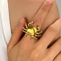 Vintage golden stainless steel crab-shaped open ring with a detailed nautical design - Crab Style (12253)