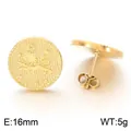 16mm Leo zodiac embossed coin stud earrings made of gold plated stainless steel - Leo (KE123764-GC) / 16mm