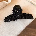 Elegante zwarte gerimpelde haarklem met witte stippen voor een vintage Koreaanse stijl - Grote Klem / Zwarte Haarclip