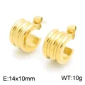 Minimalist gold stainless steel 3-layer ribbed C-shaped hoop earrings, 14x10mm, 10g - Gold (KE134694-KFC)