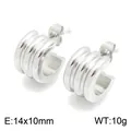 Minimalist silver-tone stainless steel triple-layered C-shaped hoop earrings, 14x10mm. - Silver (KE134695-KFC)
