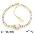 Elegante bracciale tennis in acciaio al titanio placcato oro con gemma rosa quadrata, regolabile - Stile Zirconia Rosa Quadrata (KB216184-SP) / 17.5x0.3cm / Oro