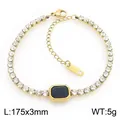 Elegante bracciale tennis in acciaio al titanio placcato oro con gemma nera quadrata - Stile Zirconia Nera Quadrata (KB216185-SP) / 17.5x0.3cm / Oro