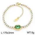 Bracciale tennis di lusso in acciaio al titanio placcato oro con gemma verde smeraldo - Stile Zirconia Smeraldo Quadrata (KB216186-SP) / 17.5x0.3cm / Oro