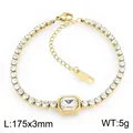 Elegante bracciale tennis in acciaio dorato con cristallo quadrato e catena regolabile. - Stile Zirconia Bianca Quadrata (KB216187-SP) / 17.5x0.3cm / Oro
