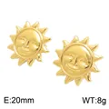 Boucles d'oreilles soleil en acier inoxydable doré 18K avec motif soleil souriant 20mm - Sun Smiley Face Stud Earrings (KE134704-GC)