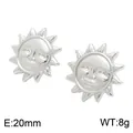 Boucles d'oreilles soleil de haute qualité en acier inoxydable de 20 mm de diamètre - Sun Smiley Face Stud Earrings (KE134703-GC)