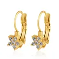 Détail macro de clips d'oreilles fleurs élégants en acier doré avec cristaux de zircone - Boucles d'oreilles dormeuses fleur à 5 diamants (Clip) / Or