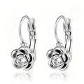 Clips d'oreilles fleur élégants en acier inoxydable avec pierres de zircon - Boucles d'oreilles dormeuses rose (Clip) / Acier