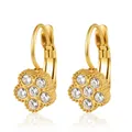 Élégants clips d'oreilles fleur en acier inoxydable doré avec pierres étincelantes pour femme - Fleur à 6 Pétales avec Zirconia (Clip) / Or