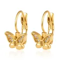 Boucles d'oreilles créoles papillon en acier inoxydable doré avec cristaux brillants - Papillon Zirconia (Clip)(15) / Or