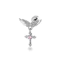Titanium alloy stud earring with sparkling angel wings and pink stone cross pendant - Angel Wings Cross (A1645-2#) / Single Piece / Pink