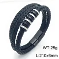 Bracelet pour homme en cuir tressé noir double couche avec fermoir magnétique en acier - Bracelet Tressé Multicouche (KB214775-SJ) / Argent