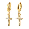 Elegant 18K gold-plated cross hoop earrings with sparkling crystal rhinestones for women - Cross White Zirconia (Stick Cross Ear Buckle) / Gold