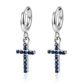 Elegantly crafted silver-toned cross hoop earrings inlaid with vibrant blue gemstones - Cross Blue Zirconia (Stick Cross Ear Buckle) / Steel