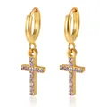 Elegant 18K gold plated hoop earrings with sparkling stone-set cross pendants - Cross Pink Zirconia (Stick Cross Ear Buckle) / Gold