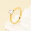 Elegant gold-plated stainless steel ring with a round four-prong CZ stone setting. - Size 7 / Gold - Round White Rhinestone Smooth