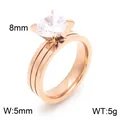 Rose gold stainless steel ring with 8mm zirconia stone and double groove band - Size 6 / Rose Gold (KR46200-K)