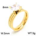 Elegant gold-plated stainless steel ring featuring 8mm zircon and a double-grooved band design - Size 6 / Gold (KR46201-K)