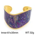 Wide gold-plated titanium steel cuff bracelet with iridescent purple abalone shell inlay - 61x35mm